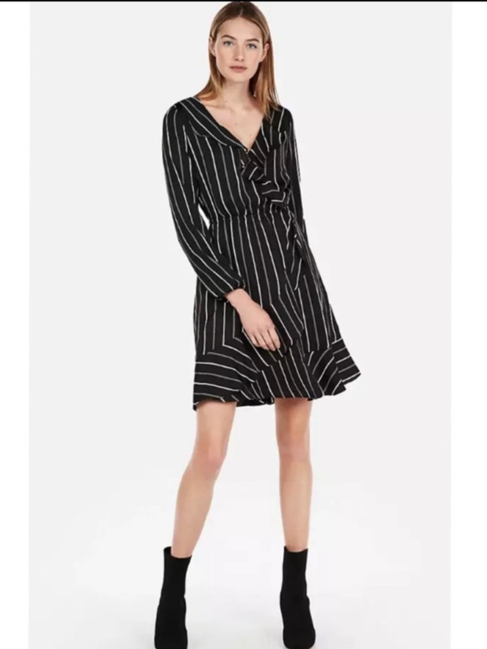NWT Express Striped Ruffle Wrap Dress